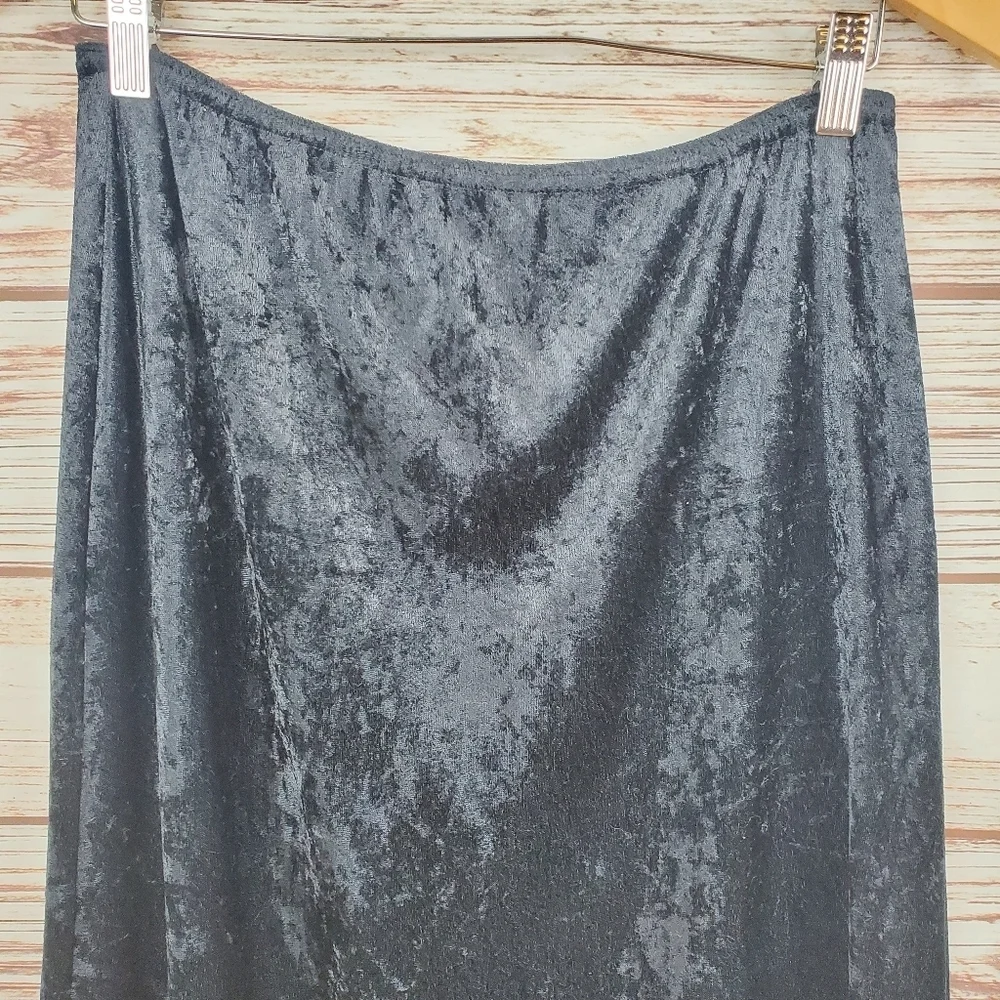 Super Low Fat Womens Small Vintage Hot Topic Black Crushed Velvet Maxi Skirt #66
